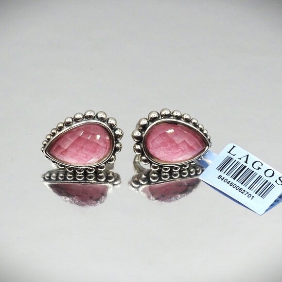 LAGOS Maya Sterling Silver Rhodochrosite Faceted Doublets Large Earrings - Picture 2 of 10